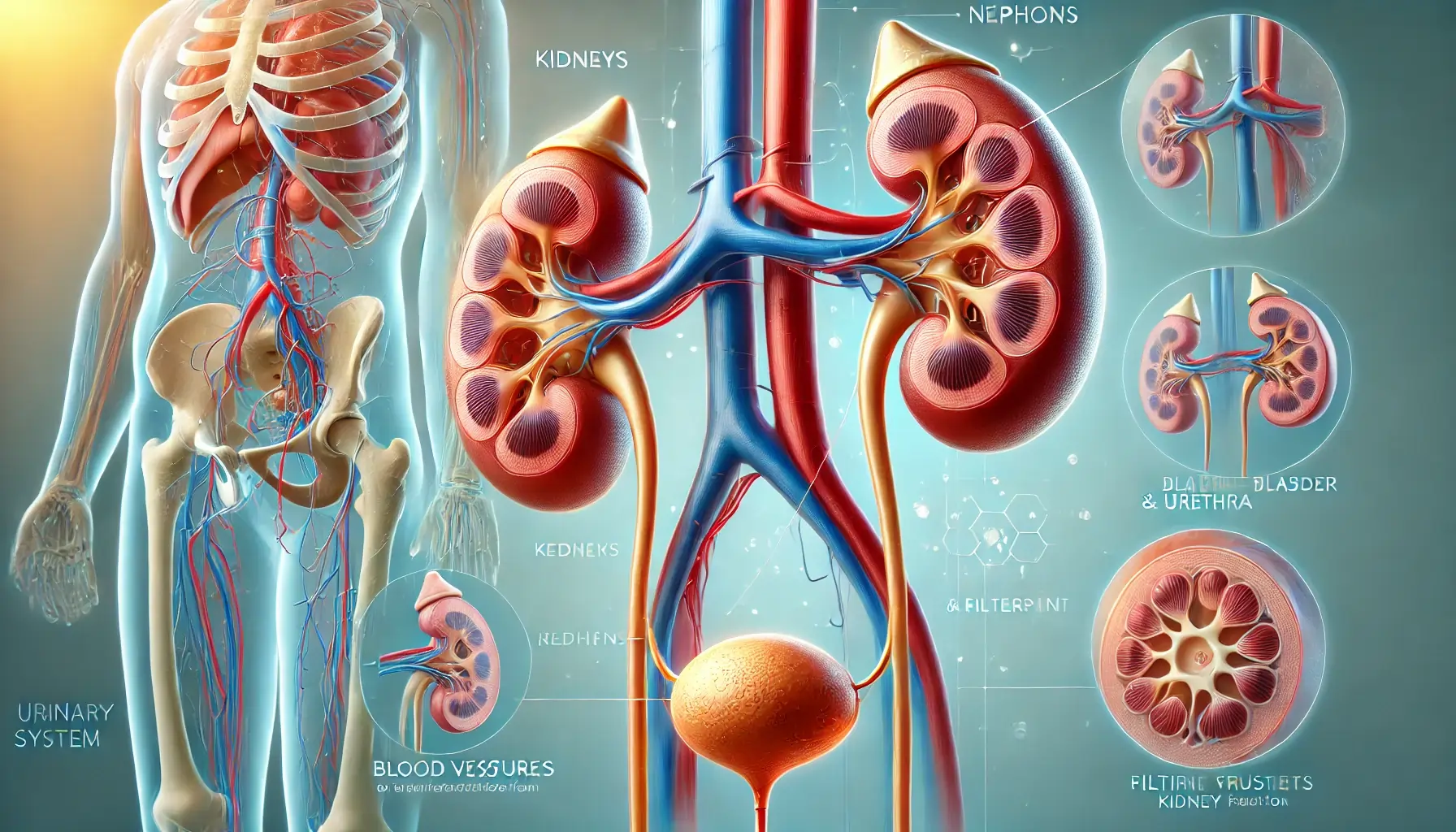 3D labeled view of the urinary system